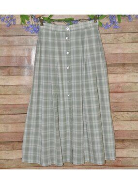 Vintage 90s Talbots Size 10 Green Plaid Maxi Skirt Button Front  Academia Retro
